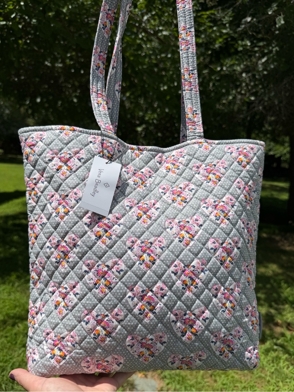 Vera Bradley Quilted Tote Mon Amour Gray Hearts NWT